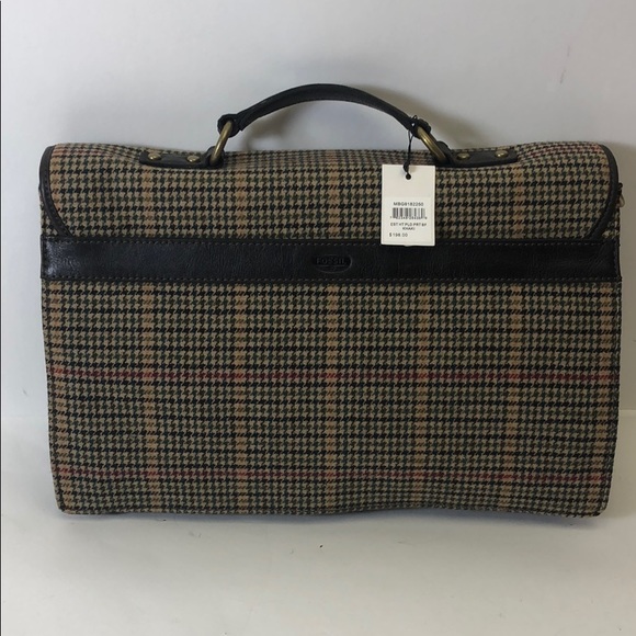 Fossil Plaid Brifcase Khaki Loptop Case New - Picture 2 of 8